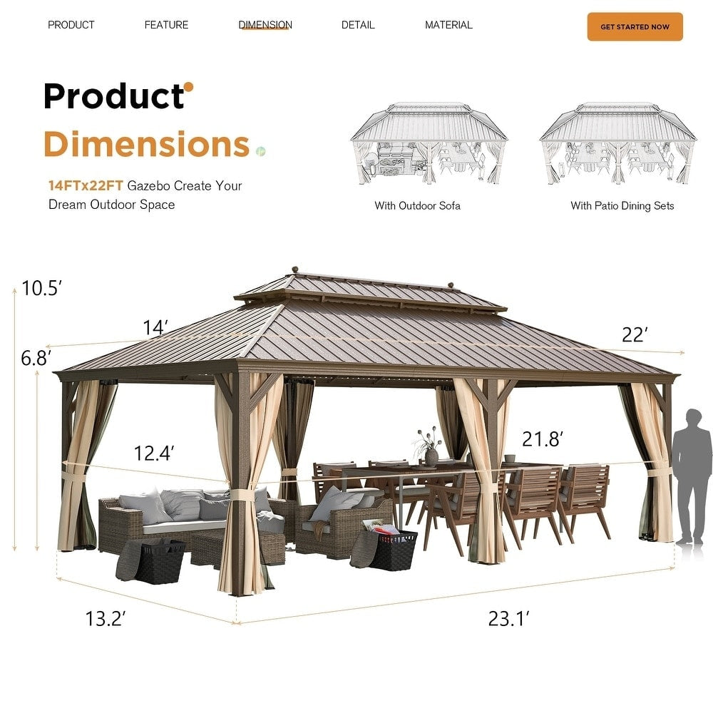 Outdoor Hardtop Gazebo with Galvanized Steel Double Roof & Aluminum Frame, Outdoor pergola with Premium Curtains and Nettings
