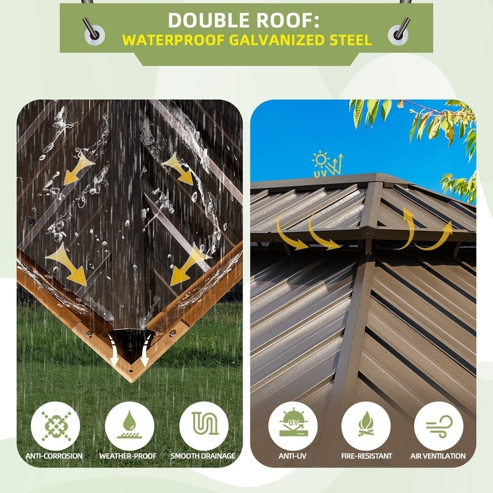 Outdoor Hardtop Gazebo with Galvanized Steel Double Roof & Aluminum Frame, Outdoor pergola with Premium Curtains and Nettings