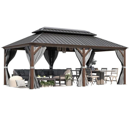 Outdoor Hardtop Gazebo with Galvanized Steel Double Roof & Aluminum Frame, Outdoor pergola with Premium Curtains and Nettings