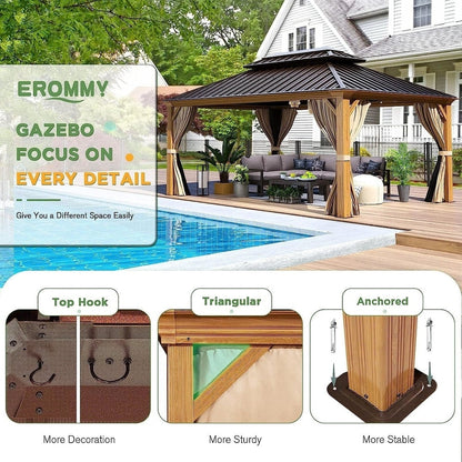 Outdoor Hardtop Gazebo with Galvanized Steel Double Roof & Aluminum Frame, Outdoor pergola with Premium Curtains and Nettings