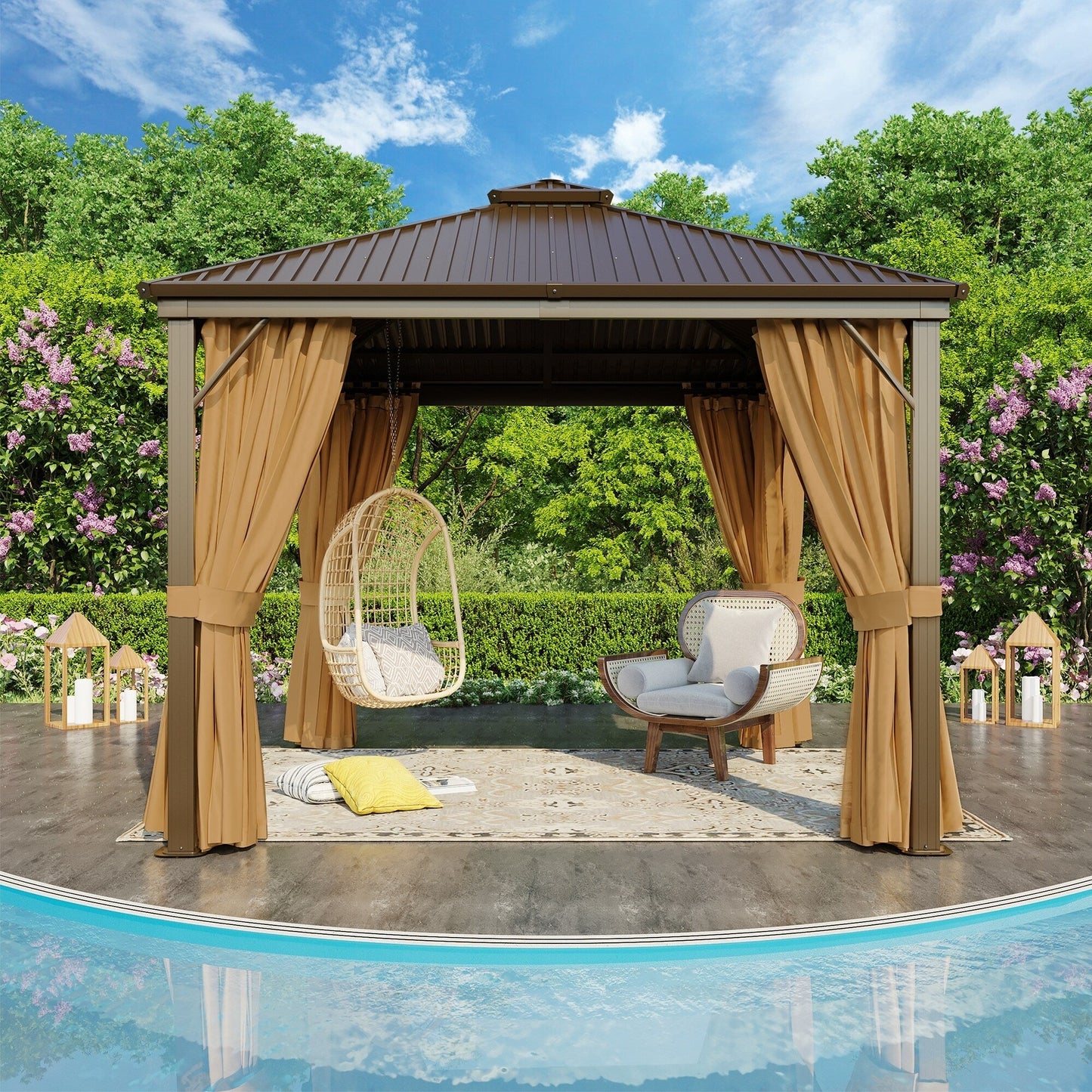 Outdoor Hardtop Gazebo with Galvanized Steel Double Roof & Aluminum Frame, Outdoor pergola with Premium Curtains and Nettings