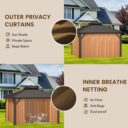 Outdoor Hardtop Gazebo with Galvanized Steel Double Roof & Aluminum Frame, Outdoor pergola with Premium Curtains and Nettings