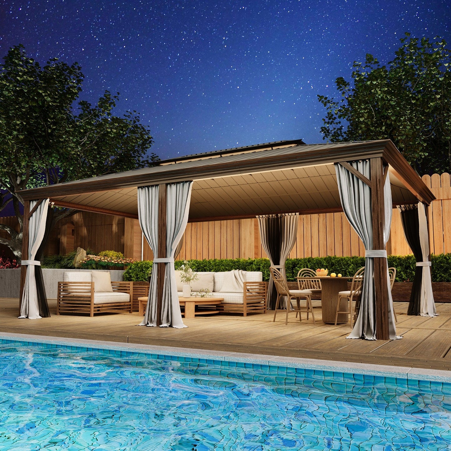 Outdoor Hardtop Gazebo with Galvanized Steel Double Roof & Aluminum Frame, Outdoor pergola with Premium Curtains and Nettings