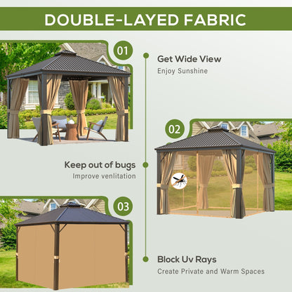 Outdoor Hardtop Gazebo with Galvanized Steel Double Roof & Aluminum Frame, Outdoor pergola with Premium Curtains and Nettings