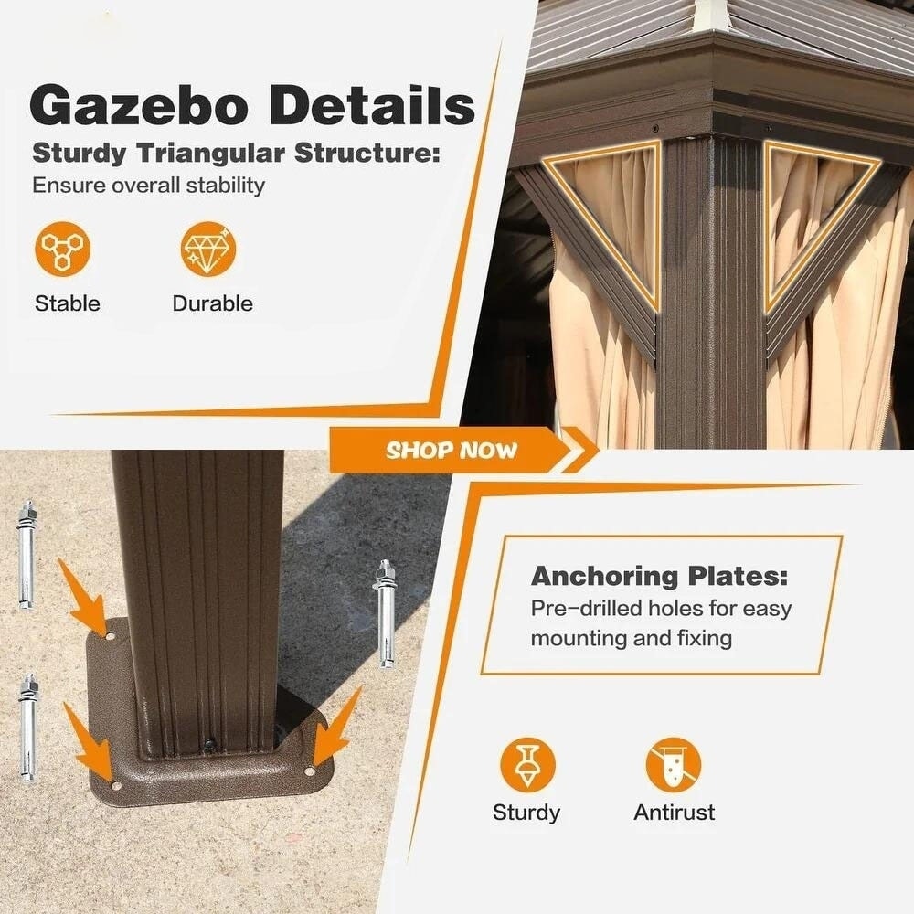 Outdoor Hardtop Gazebo with Galvanized Steel Double Roof & Aluminum Frame, Outdoor pergola with Premium Curtains and Nettings