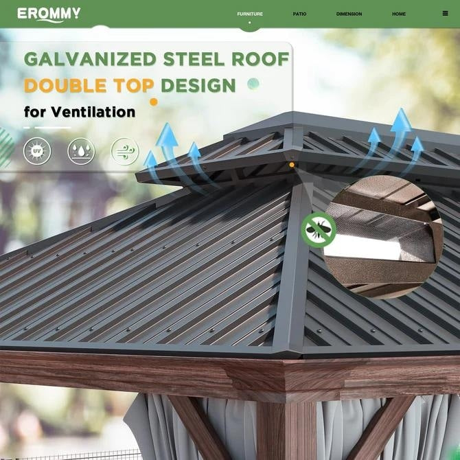 Outdoor Hardtop Gazebo with Galvanized Steel Double Roof & Aluminum Frame, Outdoor pergola with Premium Curtains and Nettings