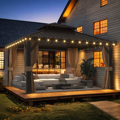 Outdoor Hardtop Gazebo with Galvanized Steel Double Roof & Aluminum Frame, Outdoor pergola with Premium Curtains and Nettings