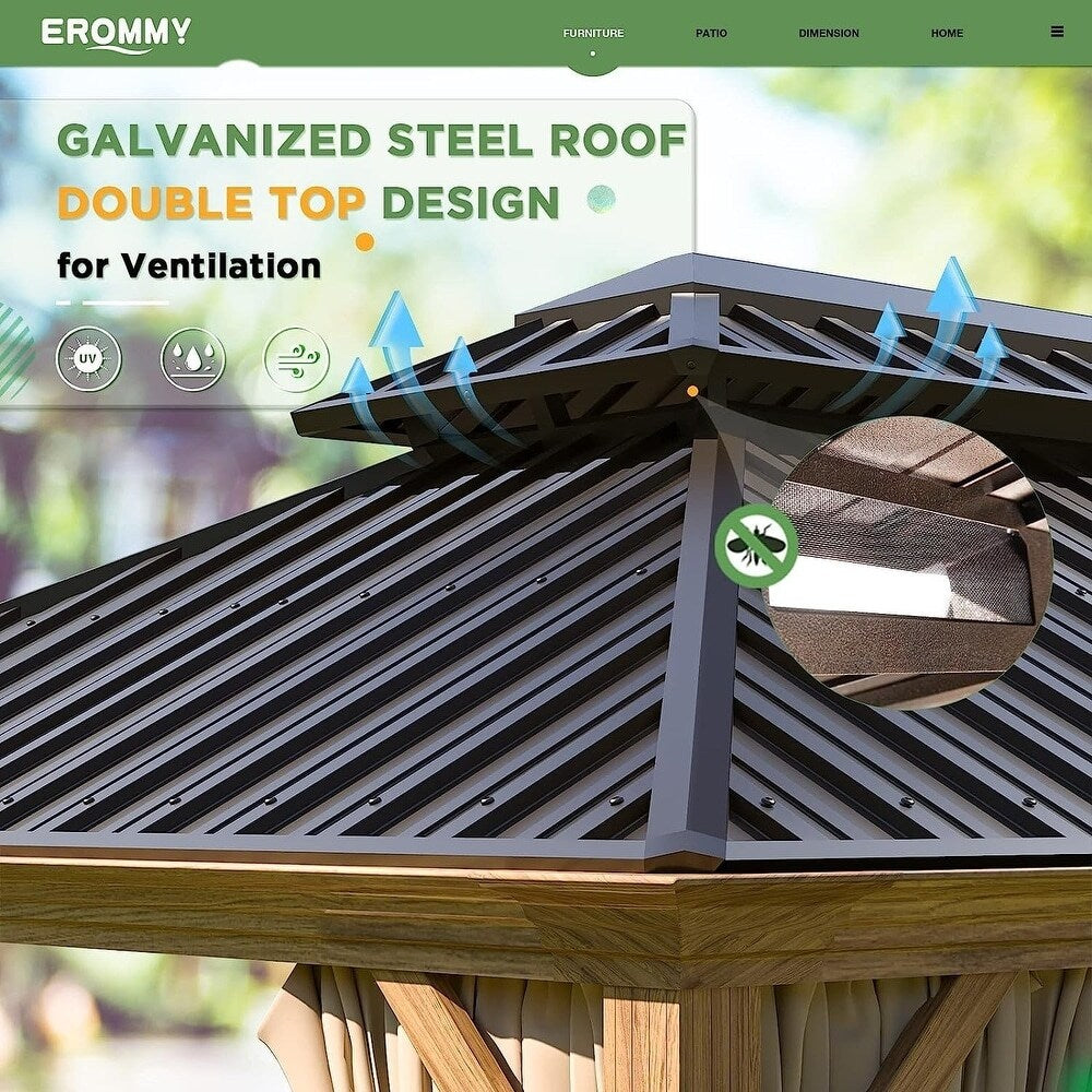 Outdoor Hardtop Gazebo with Galvanized Steel Double Roof & Aluminum Frame, Outdoor pergola with Premium Curtains and Nettings