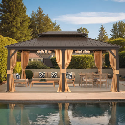 Outdoor Hardtop Gazebo with Galvanized Steel Double Roof & Aluminum Frame, Outdoor pergola with Premium Curtains and Nettings