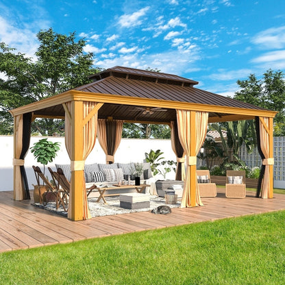 Outdoor Hardtop Gazebo with Galvanized Steel Double Roof & Aluminum Frame, Outdoor pergola with Premium Curtains and Nettings