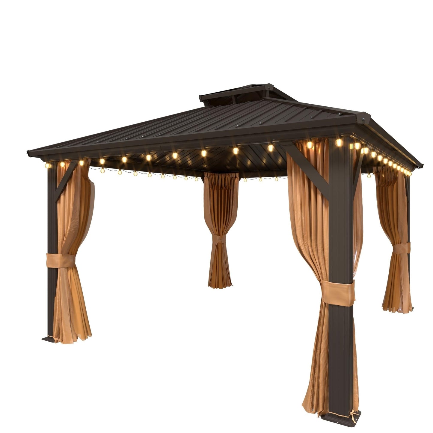 Outdoor Hardtop Gazebo with Galvanized Steel Double Roof & Aluminum Frame, Outdoor pergola with Premium Curtains and Nettings