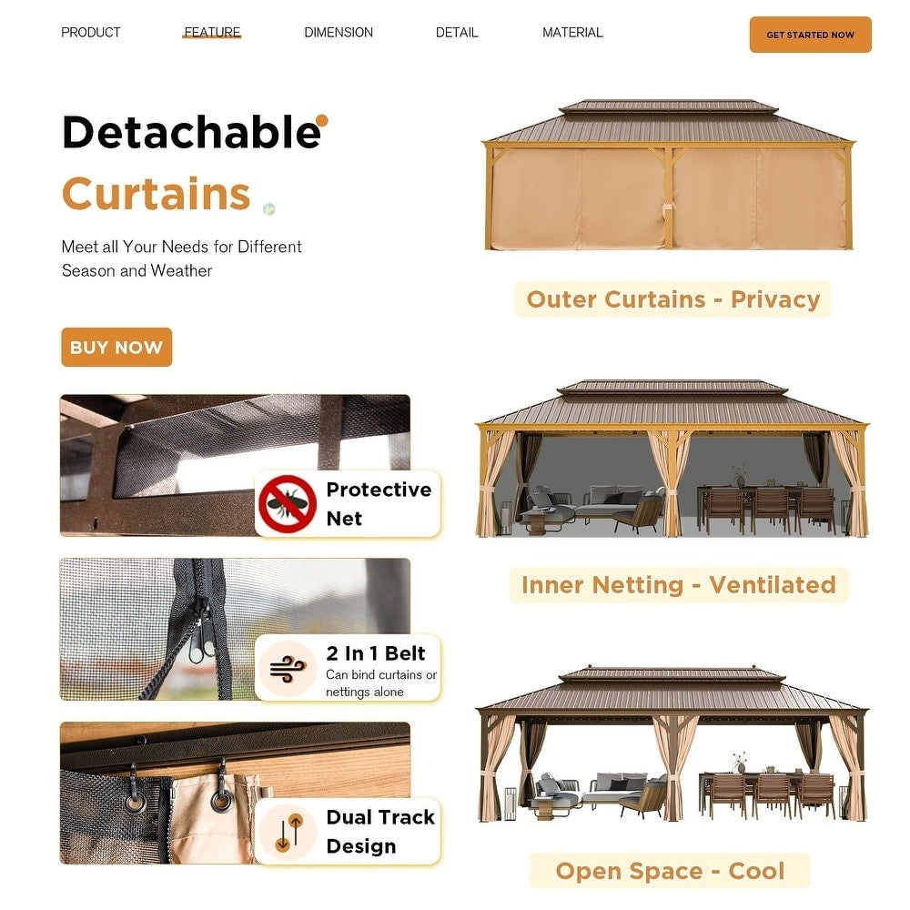 Outdoor Hardtop Gazebo with Galvanized Steel Double Roof & Aluminum Frame, Outdoor pergola with Premium Curtains and Nettings