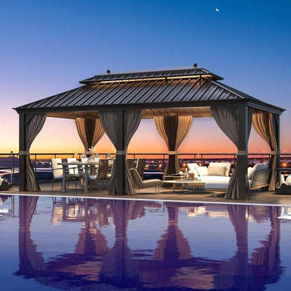 Outdoor Hardtop Gazebo with Galvanized Steel Double Roof & Aluminum Frame, Outdoor pergola with Premium Curtains and Nettings