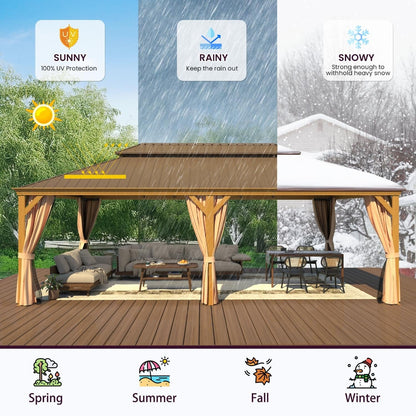 Outdoor Hardtop Gazebo with Galvanized Steel Double Roof & Aluminum Frame, Outdoor pergola with Premium Curtains and Nettings