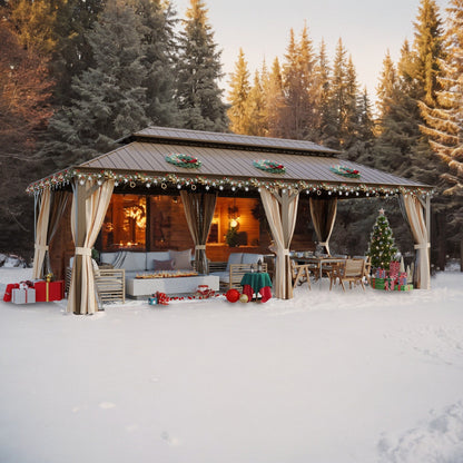 Outdoor Hardtop Gazebo with Galvanized Steel Double Roof & Aluminum Frame, Outdoor pergola with Premium Curtains and Nettings