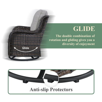 Gymojoy Outdoor Wicker Rocking Lounge Chairs with Swivel Base (Set of 2)