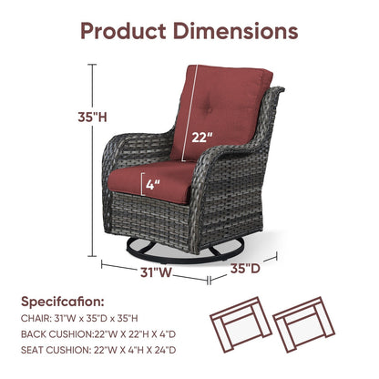 Gymojoy Outdoor Wicker Rocking Lounge Chairs with Swivel Base (Set of 2)