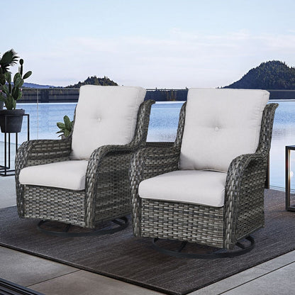 Gymojoy Outdoor Wicker Rocking Lounge Chairs with Swivel Base (Set of 2)