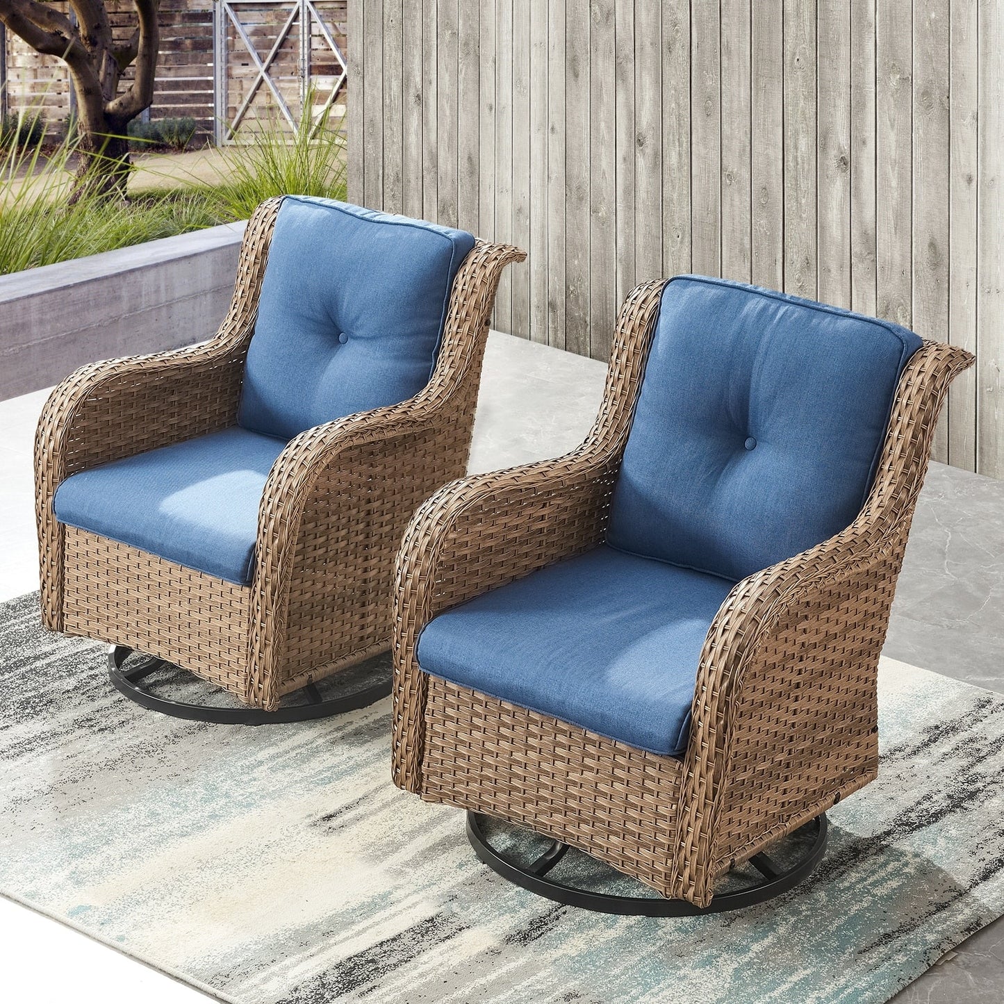 Gymojoy Outdoor Wicker Rocking Lounge Chairs with Swivel Base (Set of 2)
