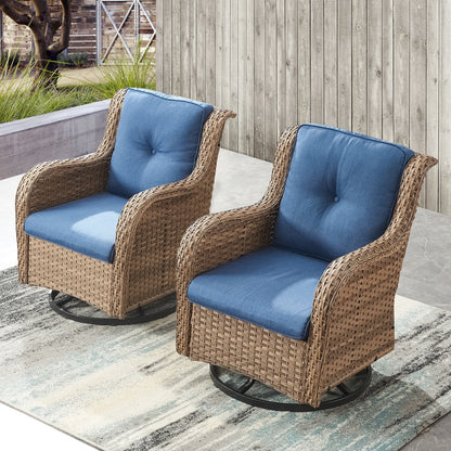 Gymojoy Outdoor Wicker Rocking Lounge Chairs with Swivel Base (Set of 2)