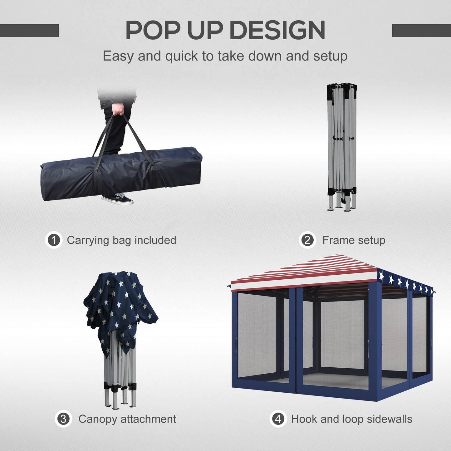 Outsunny 10' x 10' Heavy Duty Pop Up Canopy with Removable Mesh Sidewall Netting, Easy Setup Design, Outdoor Party Event