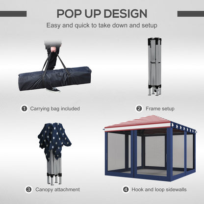 Outsunny 10' x 10' Heavy Duty Pop Up Canopy with Removable Mesh Sidewall Netting, Easy Setup Design, Outdoor Party Event