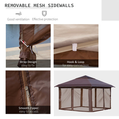 Outsunny 12' x 12' Pop Up Canopy Sun Shade Instant Tent Folding with Mesh Sidewall Netting, 3-Level Adjustable Height