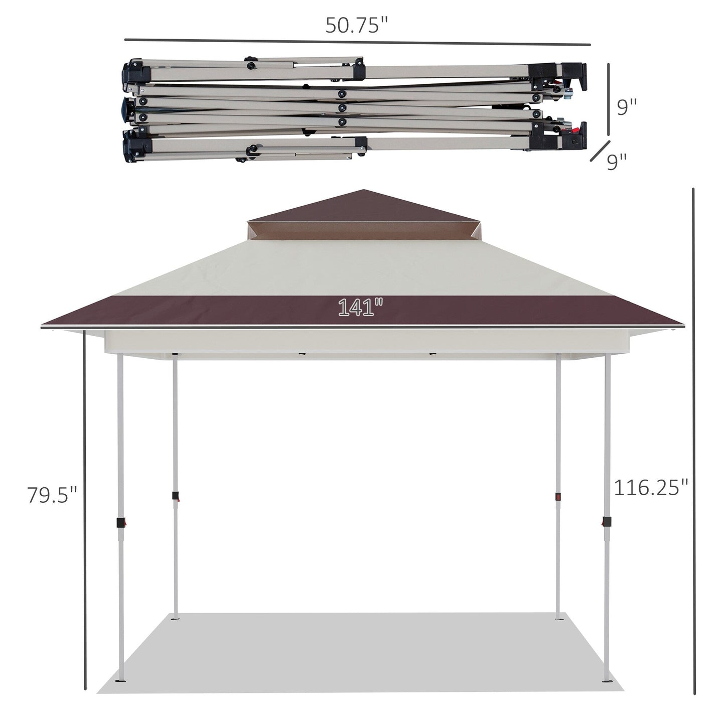 Outsunny 12' x 12' Pop Up Canopy Sun Shade Instant Tent Folding with Mesh Sidewall Netting, 3-Level Adjustable Height