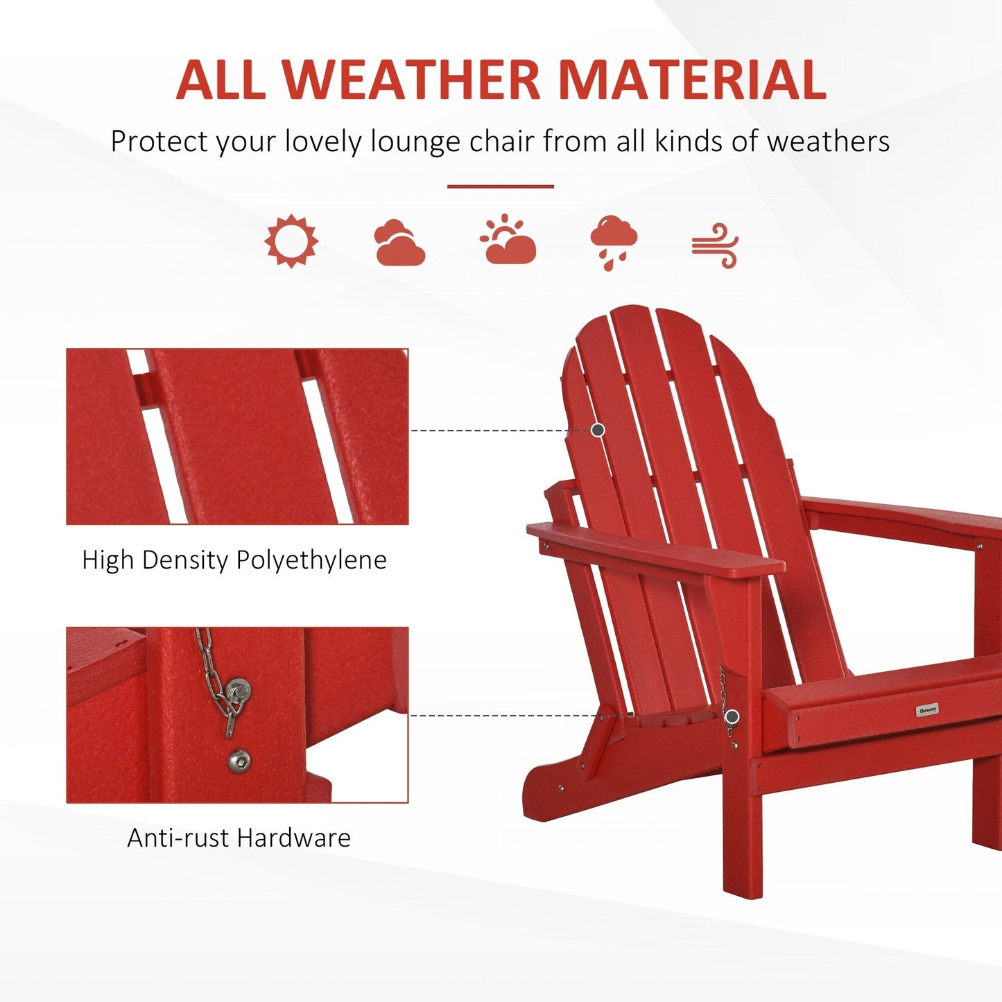 Outsunny Folding Adirondack Chair, HDPE Outdoor All Weather Plastic Lounge Beach Chairs for Patio Deck and Lawn Furniture