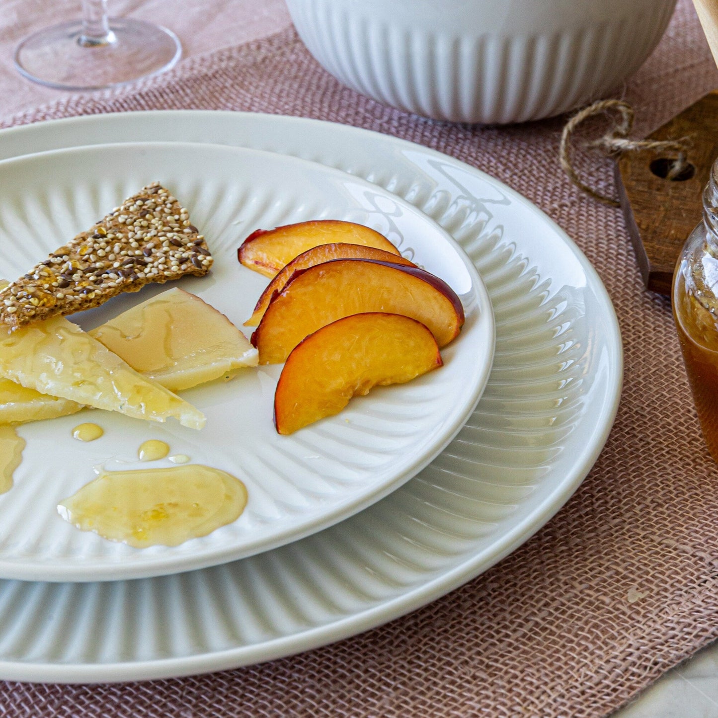 Over and Back White Porcelain 24pc Fluted Dinnerware Set