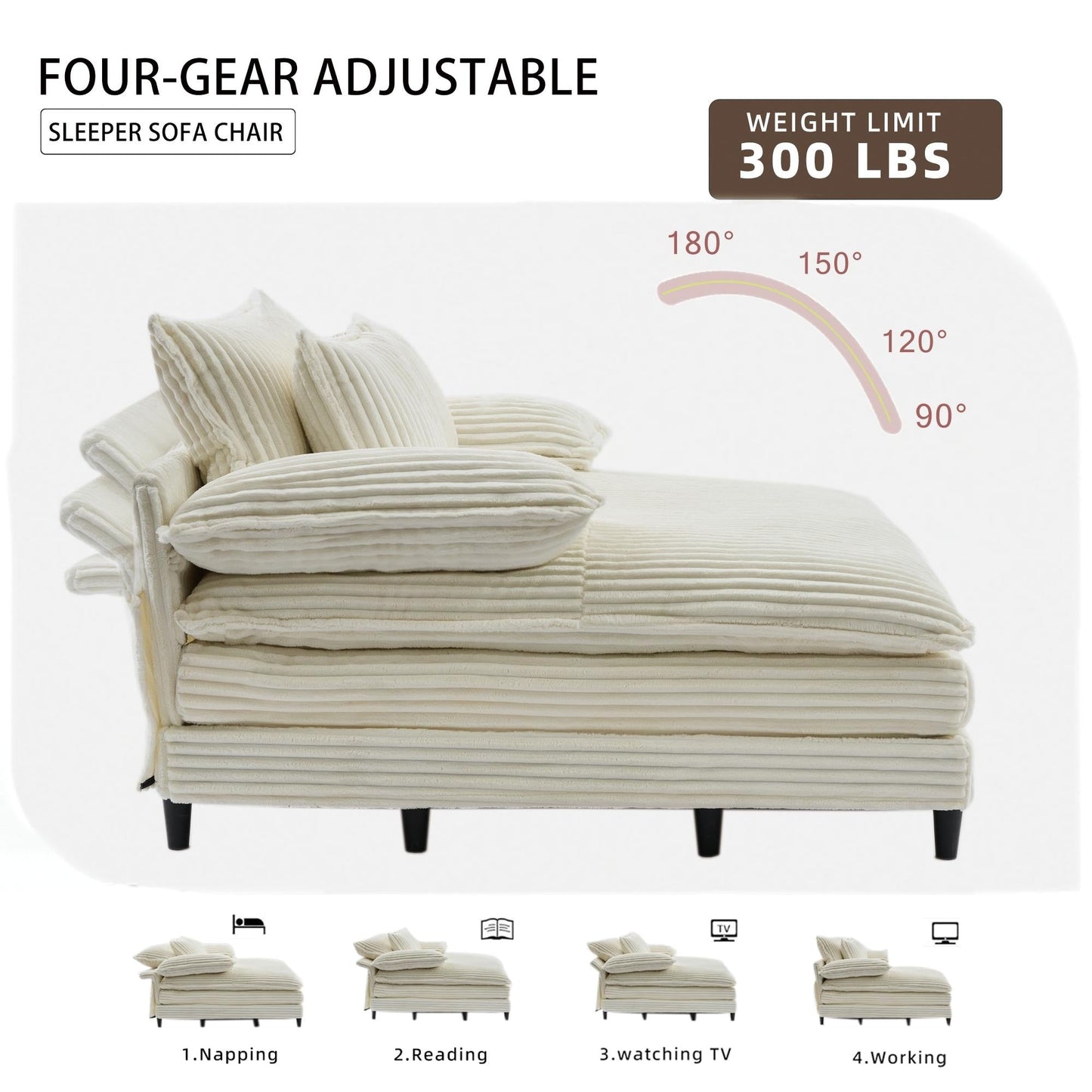 Oversized Chaise Lounge Fluffy Corduroy Sofa Bed Adjustable