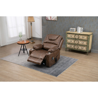 Oversized PU Leather Power Lift Recliner with Massage, Lumbar Heating, Cup Holder, 180¡ã Flat Lay