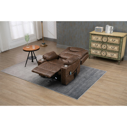 Oversized PU Leather Power Lift Recliner with Massage, Lumbar Heating, Cup Holder, 180¡ã Flat Lay