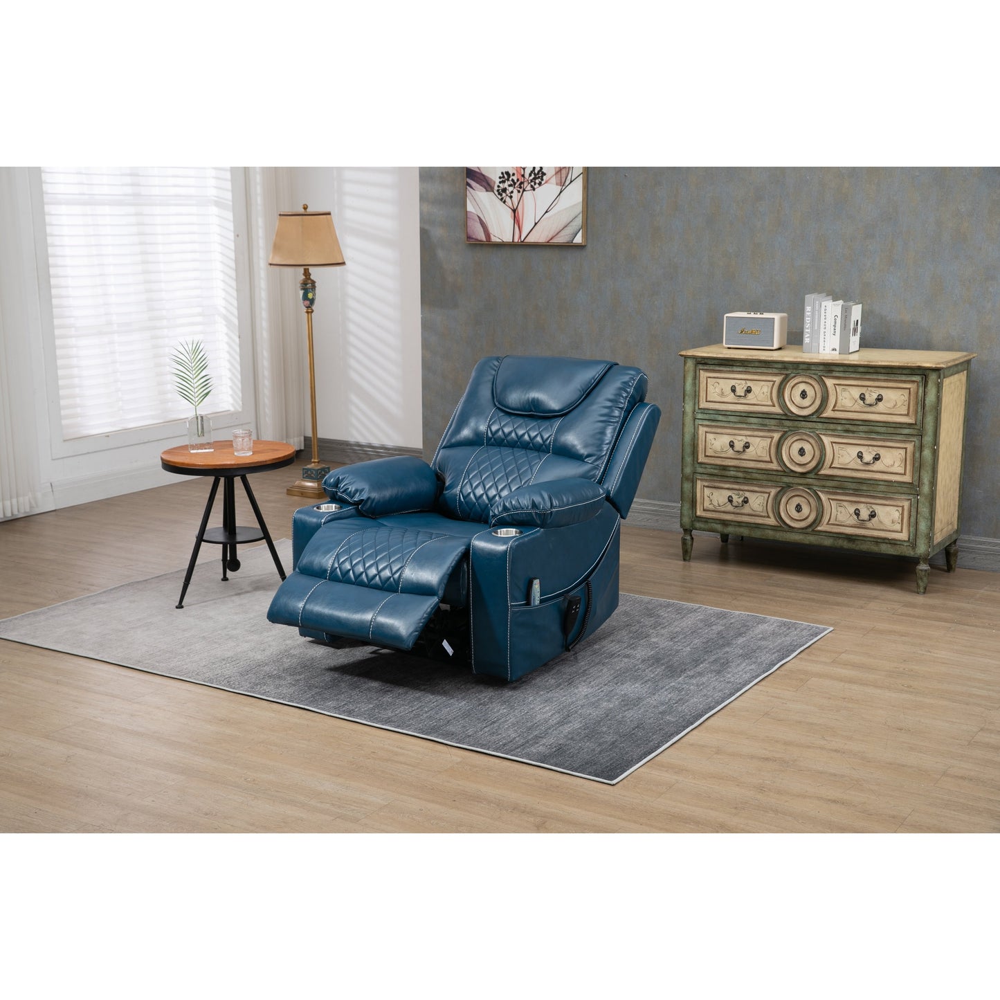 Oversized PU Leather Power Lift Recliner with Massage, Lumbar Heating, Cup Holder, 180¡ã Flat Lay