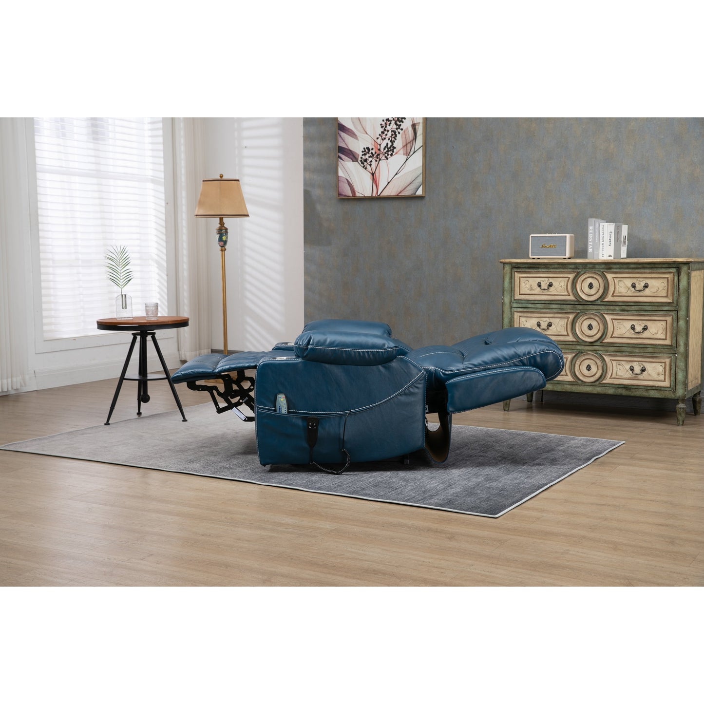 Oversized PU Leather Power Lift Recliner with Massage, Lumbar Heating, Cup Holder, 180¡ã Flat Lay