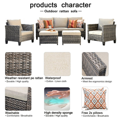 OVIOS 5-piece Patio Furniture Wicker Outdoor High-back Seating Set