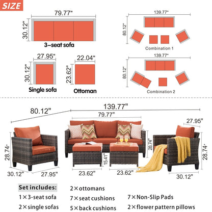 OVIOS 5-piece Patio Furniture Wicker Outdoor High-back Seating Set