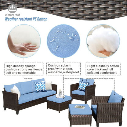 OVIOS 5-piece Patio Furniture Wicker Outdoor High-back Seating Set