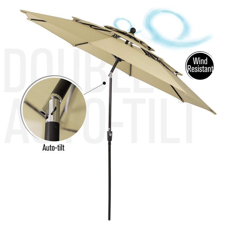 MAISON ARTS 6-Piece Patio Dining Set with 10ft 3 Tier Auto-tilt Umbrella: 4 Metal Outdoor Chairs 1 Metal Square Dining Table