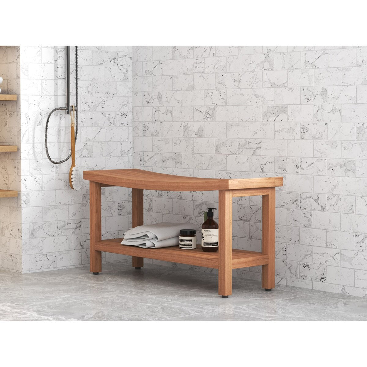 Patented Sumba Teak Shower Bench with Shelf
