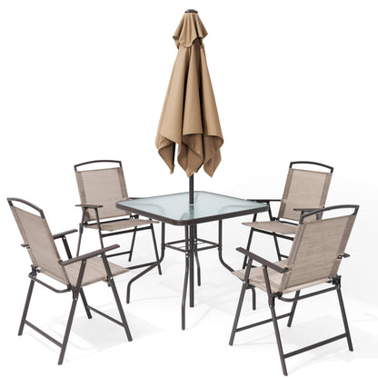 Pellebant 6 Piece Patio Set with Table, Umbrella and 4 Folding Chairs - 22.4Wx26.8Dx34.4H