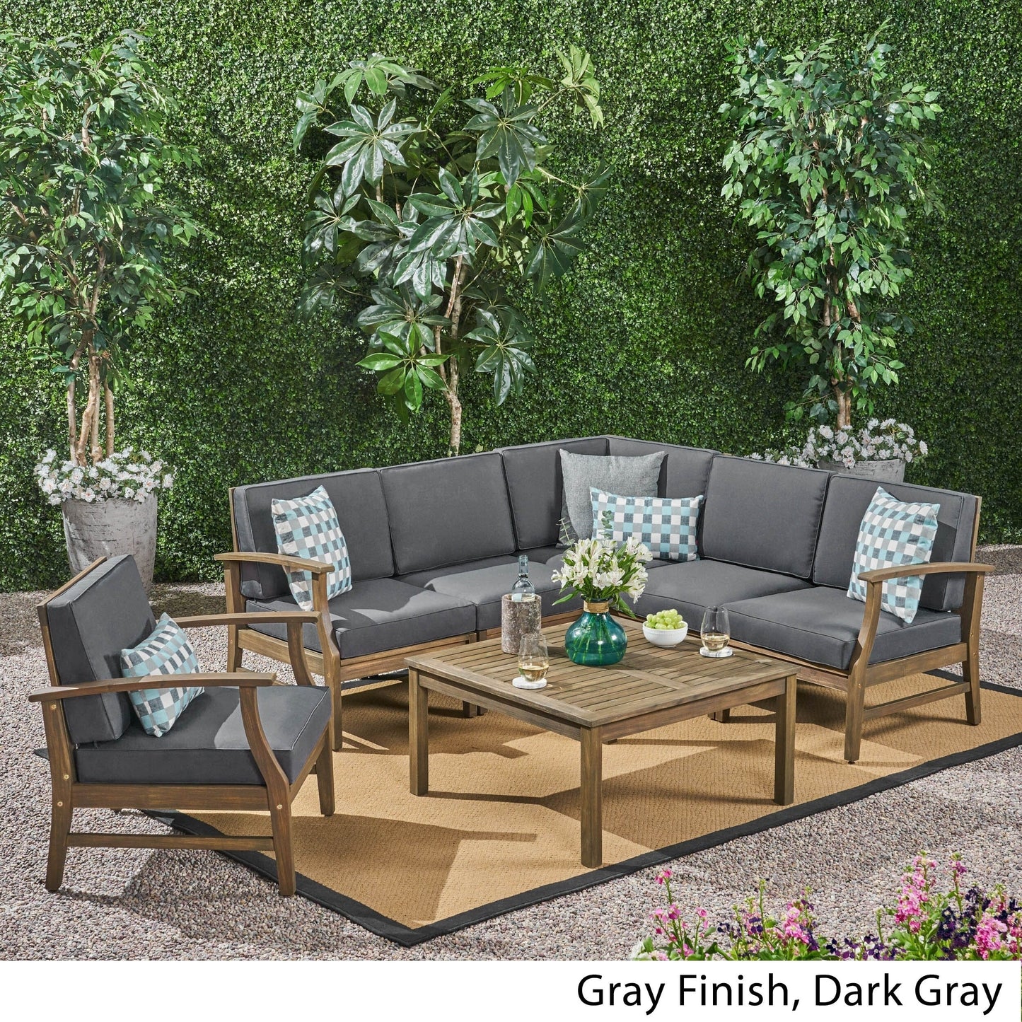 Perla Outdoor 7-piece Acacia Wood Sofa Set with Cushion by Christopher Knight Home