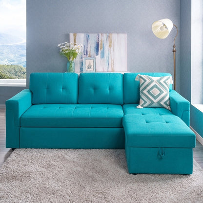 Reversible Sectional Sofa with Pull-Out Sleeper Bed, Hidden Storage Chaise, Durable Legs,