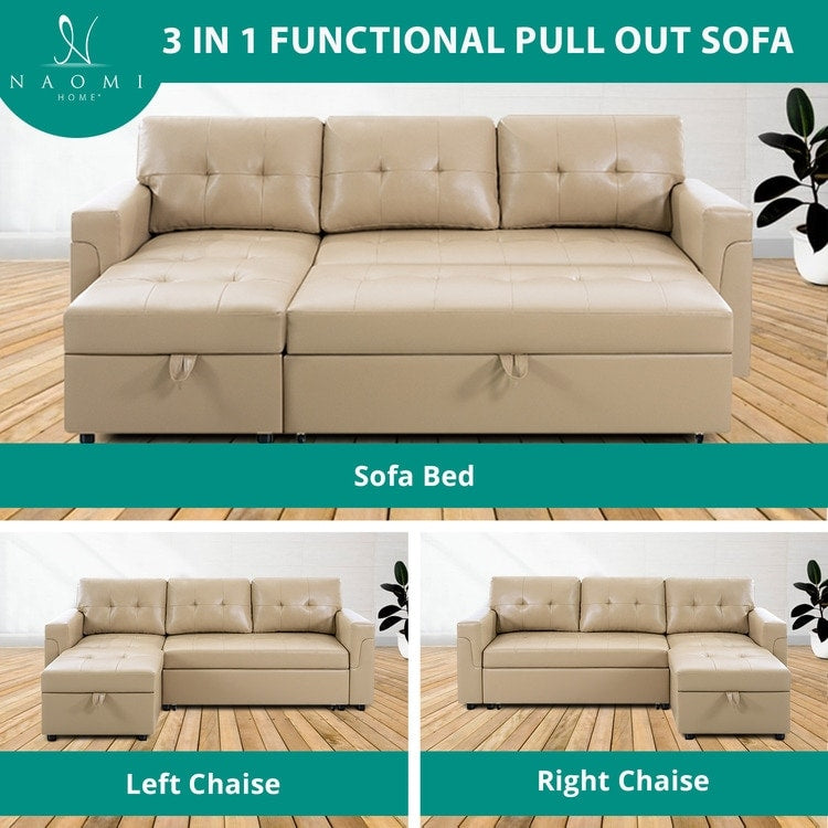 Reversible Sectional Sofa with Pull-Out Sleeper Bed, Hidden Storage Chaise, Durable Legs,
