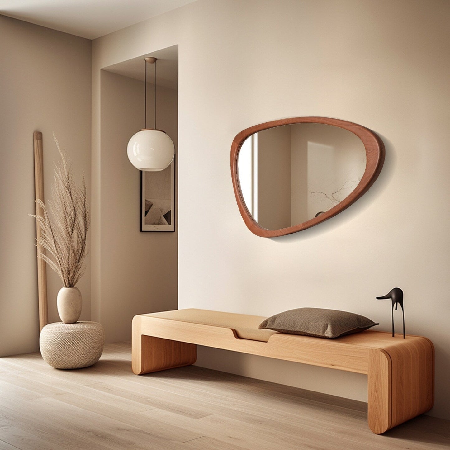 Pine Frame Cobblestone Shaped Asymmetrical Wall Mirror