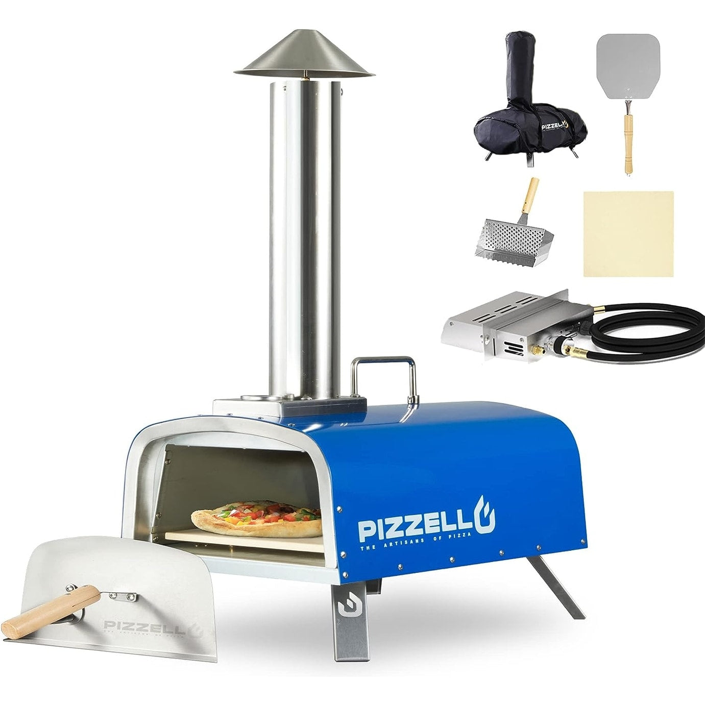 Multi-Fuel Outdoor Pizza Oven Stonebaked Pizza Maker with Gas Burner & Wood Box - 12 inch