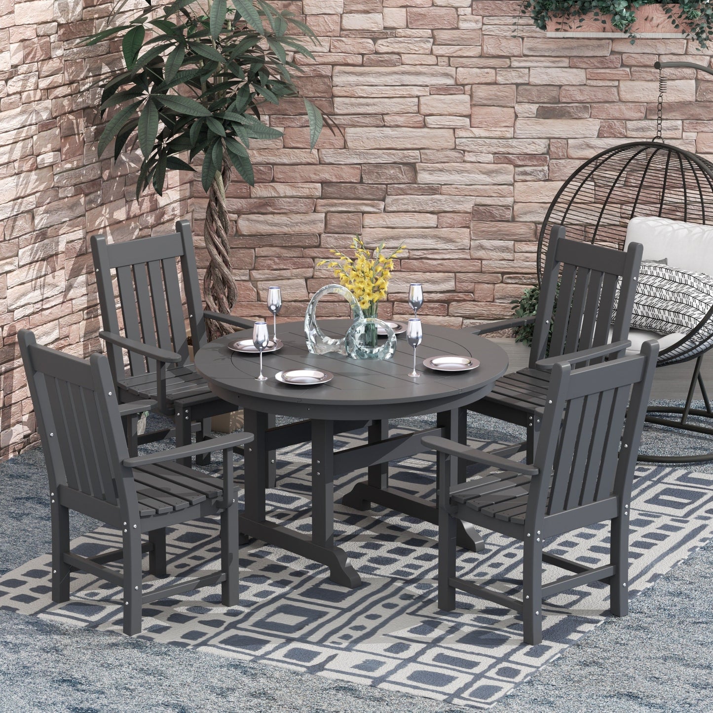 Polytrends Laguna Hdpe All Weather Outdoor Patio Dining Set with Round Table, Armchairs (5-Piece Set)
