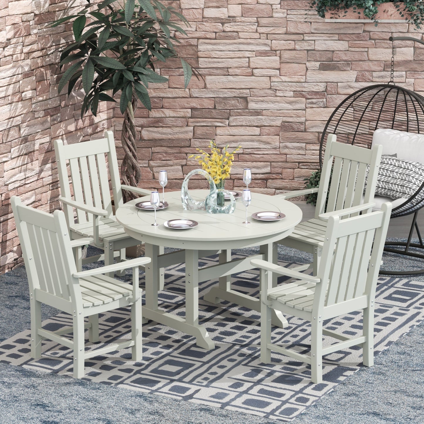 Polytrends Laguna Hdpe All Weather Outdoor Patio Dining Set with Round Table, Armchairs (5-Piece Set)