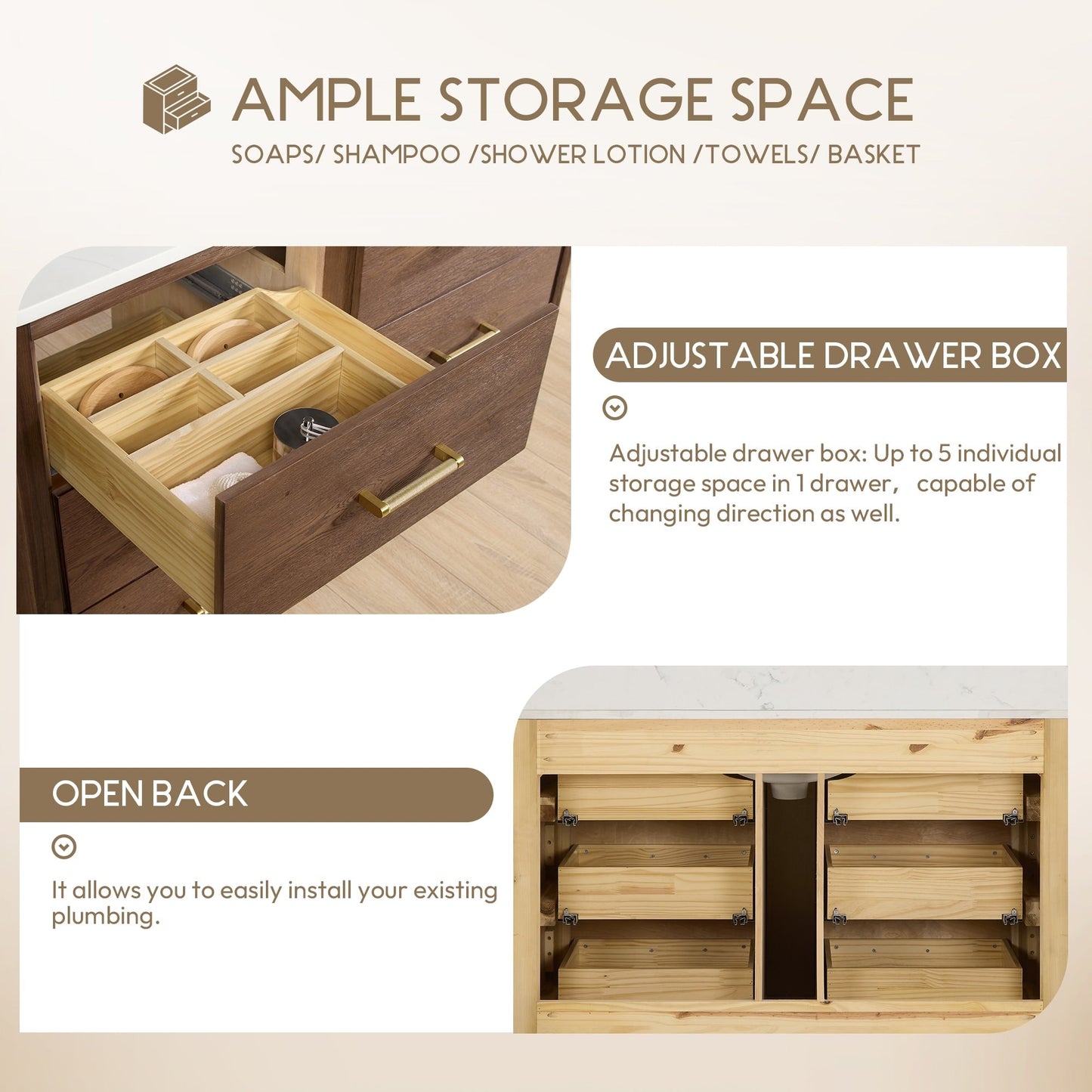 Porto Bath Vanity with White Quartz Stone Top without Mirror