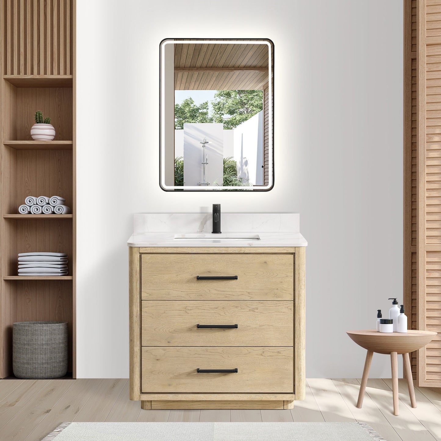 Porto Bath Vanity with White Quartz Stone Top without Mirror